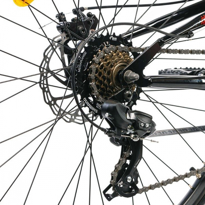 Bicicleta MTB-FS 27.5" DHS Terrana 2743, cadru otel 16.5", frane disc, 21 viteze, negru/rosu [7]