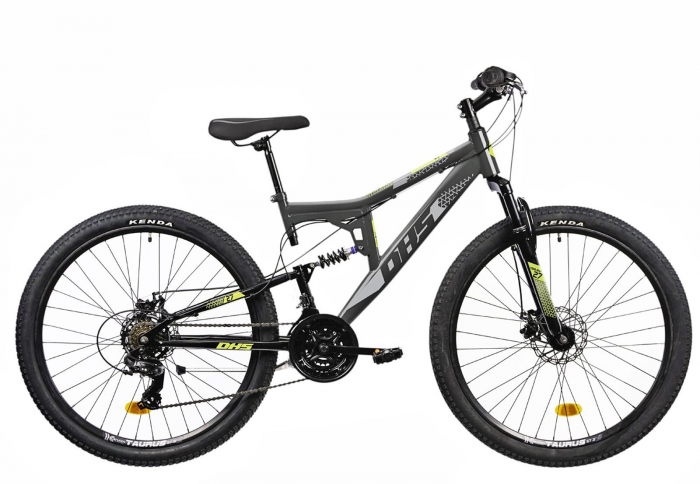 Bicicleta MTB-FS 27.5" DHS Terrana 2743, cadru otel 16.5", frane disc, 21 viteze, negru/rosu [1]
