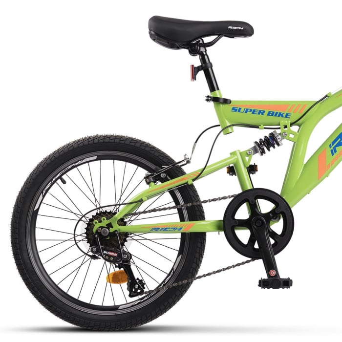 Bicicleta copii MTB-FS 20" RICH Alpin 2.0, cadru otel, manete RevoShift, frane V-Brake, 6 viteze, verde, varsta 7-10 ani [11]