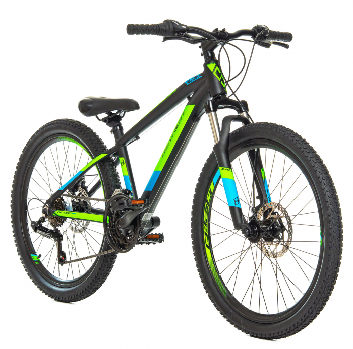 Bicicleta MTB-HT 24" DEVRON Alaska, cadru aluminiu 12.5", manete revoshift, frane disc, 21 viteze, negru/verde [1]