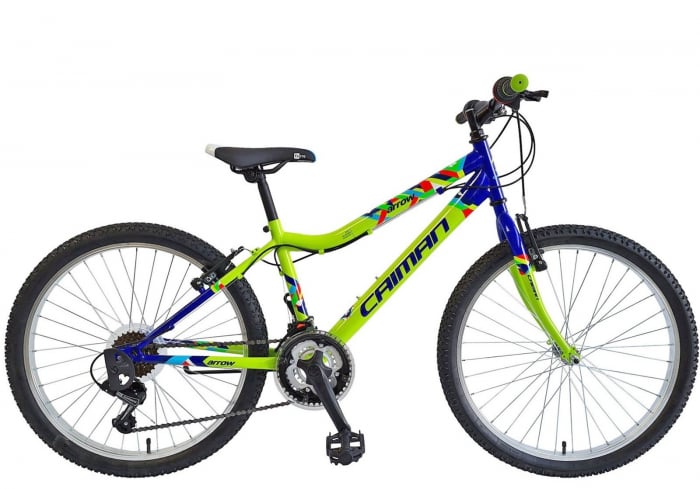 Bicicleta MTB-HT 24" POLAR Caiman Arrow, cadru otel 11.5", manete Revoshift, frane V-Brake, 18 viteze, verde fluo/albastru [1]