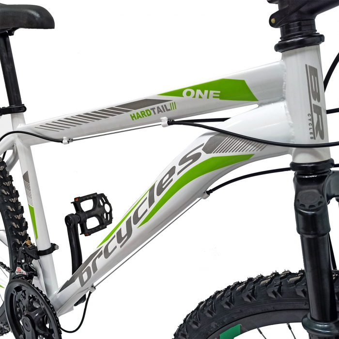 Bicicleta MTB-HT 26" BR One cadru otel 17", frane disc, manete secventiale, 21 viteze, alb/verde [13]