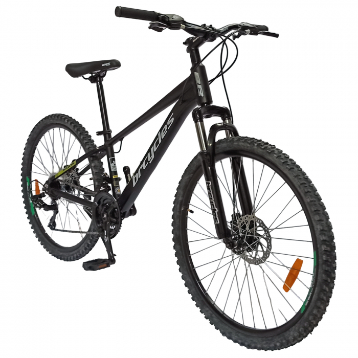 Bicicleta MTB-HT 24" BR Tornado, cadru aluminiu 13", manete secventiale, frane disc, 21 viteze, negru/galben mat [2]