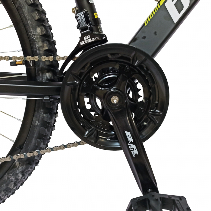 Bicicleta MTB-HT 24" BR Tornado, cadru aluminiu 13", manete secventiale, frane disc, 21 viteze, negru/galben mat [11]