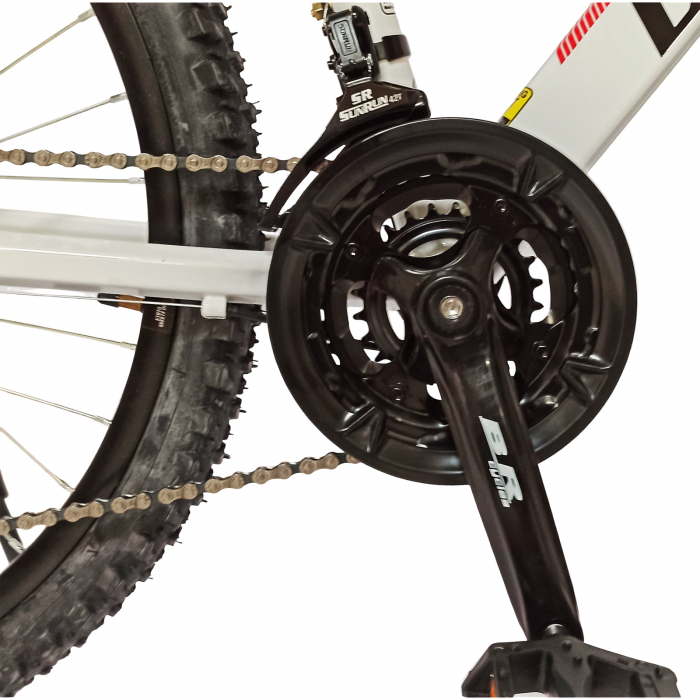Bicicleta MTB-HT 24" BR Tornado, cadru aluminiu 13", manete secventiale, frane disc, 21 viteze, alb/rosu lucios [11]