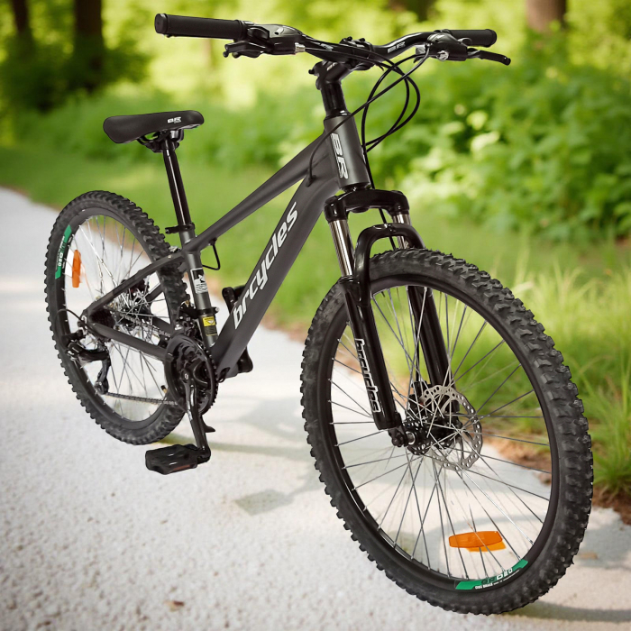 Bicicleta MTB-HT 24" BR Tornado, cadru aluminiu 13.5", manete secventiale, frane disc, 21 viteze, gri/negru mat [20]