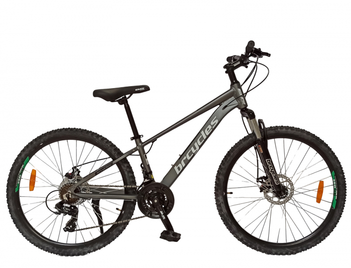Bicicleta MTB-HT 24" BR Tornado, cadru aluminiu 13.5", manete secventiale, frane disc, 21 viteze, gri/negru mat [1]