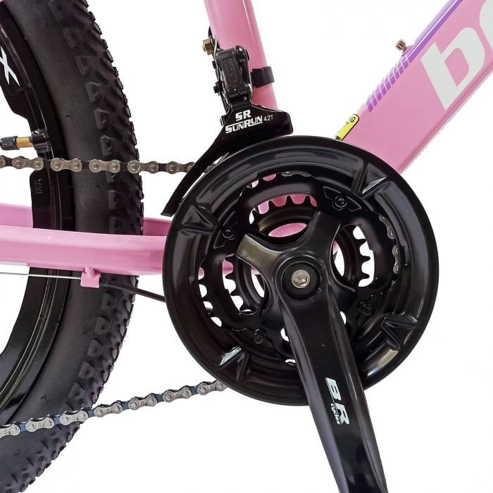 Bicicleta MTB-HT 24" BR Tornado, cadru aluminiu 13", manete secventiale, frane disc, 21 viteze, roz/violet lucios [11]