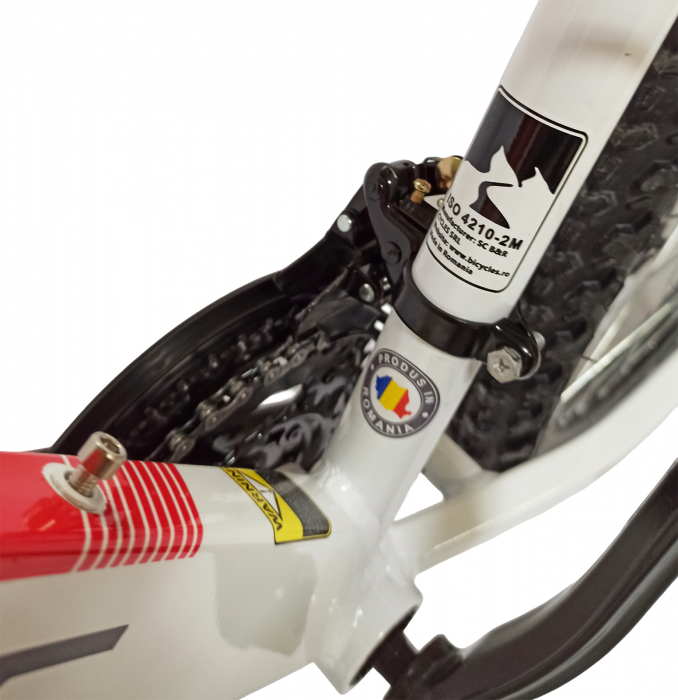 Bicicleta MTB-HT 24" BR Tornado, cadru aluminiu 13", manete secventiale, frane disc, 21 viteze, alb/rosu lucios [16]