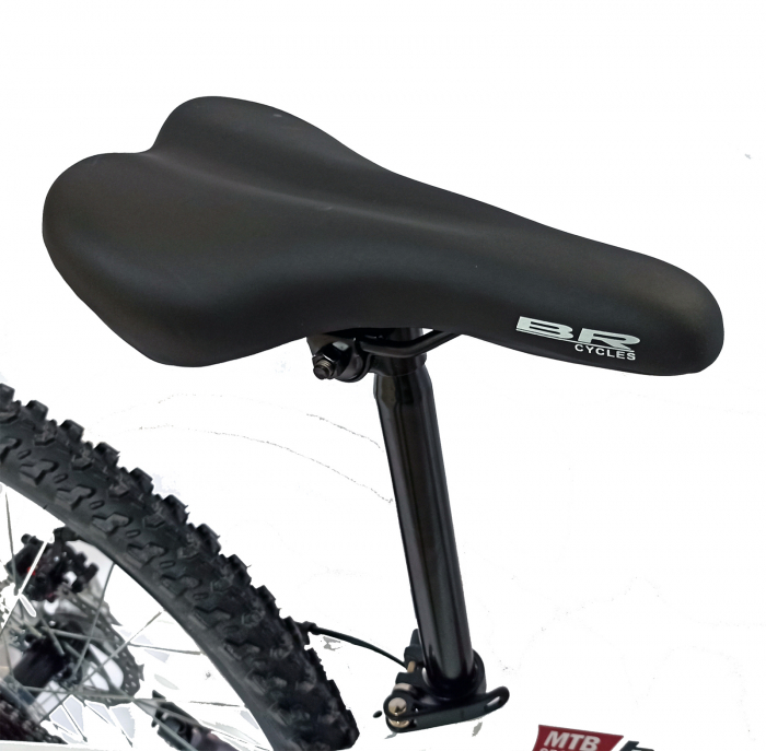 Bicicleta MTB-HT 24" BR Tornado, cadru aluminiu 13", manete secventiale, frane disc, 21 viteze, alb/rosu lucios [13]