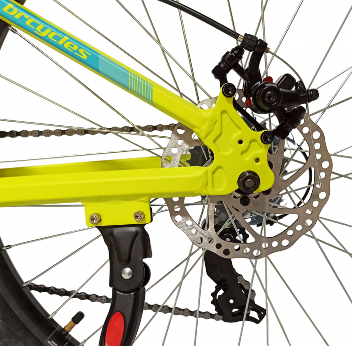 Bicicleta MTB-HT 24" BR Tornado, cadru aluminiu 13", manete secventiale, frane disc, 21 viteze, galben fluo mat [7]