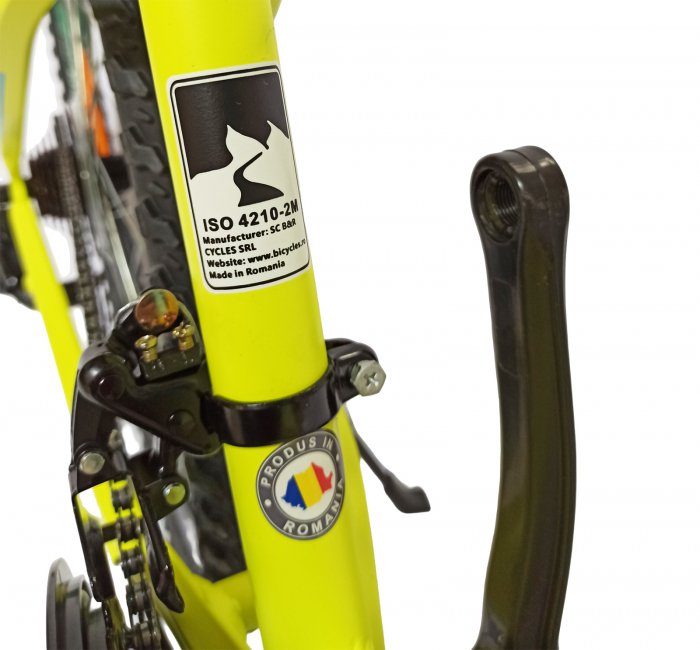 Bicicleta MTB-HT 24" BR Tornado, cadru aluminiu 13", manete secventiale, frane disc, 21 viteze, galben fluo mat [17]