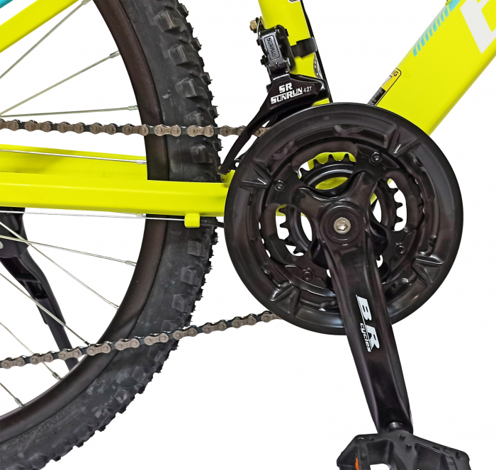 Bicicleta MTB-HT 24" BR Tornado, cadru aluminiu 13", manete secventiale, frane disc, 21 viteze, galben fluo mat [11]
