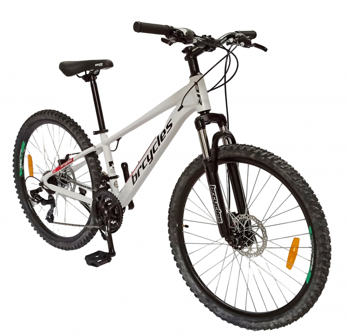 Bicicleta MTB-HT 24" BR Tornado, cadru aluminiu 13", manete secventiale, frane disc, 21 viteze, alb/rosu lucios [2]