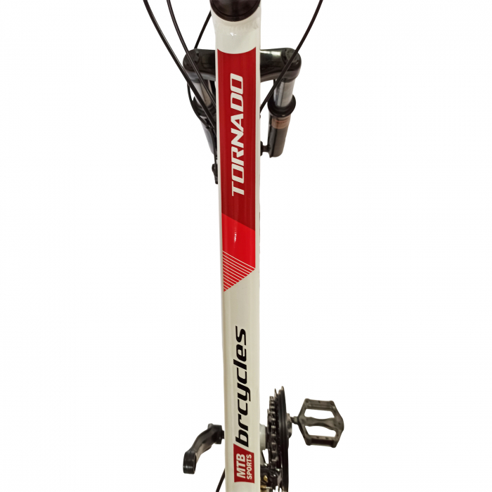 Bicicleta MTB-HT 24" BR Tornado, cadru aluminiu 13", manete secventiale, frane disc, 21 viteze, alb/rosu lucios [14]