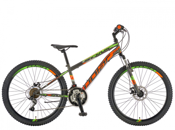 Bicicleta MTB-HT 26" POLAR Sonic FS, cadru otel 13.5", manete RevoShift, frane disc, 18 viteze, gri/portocaliu [1]