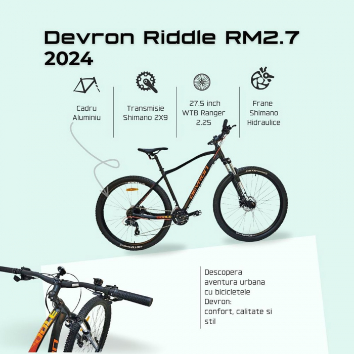 Bicicleta MTB-HT 27.5" DEVRON Riddle RM2.7, cadru aluminiu, manete secventiale, frane hidraulice, 18 viteze [7]