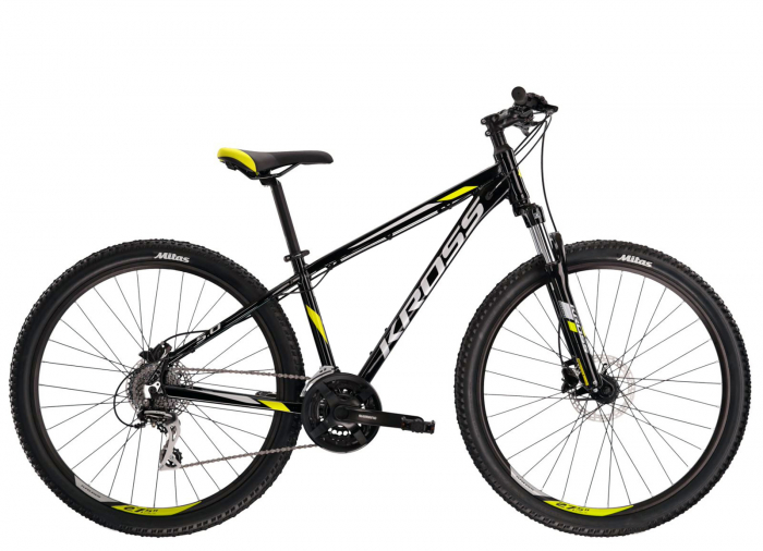 Bicicleta MTB-HT 29" KROSS Hexagon 5.0, cadru aluminiu 17", manete secventiale, frane hidraulice, 24 viteze, negru/galben [2]