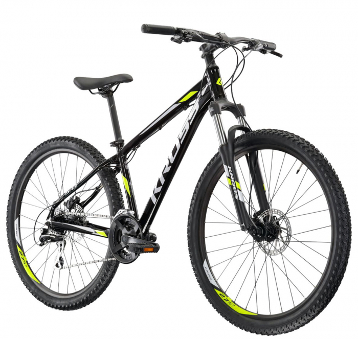 Bicicleta MTB-HT 29" KROSS Hexagon 5.0, cadru aluminiu 19", manete secventiale, frane hidraulice, 24 viteze, negru/galben [1]