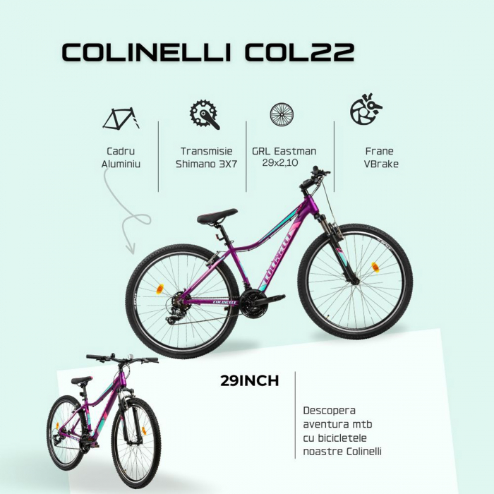 Bicicleta MTB-HT 29" COLINELLI 2922, cadru aluminiu, manete secventiale, frane V-Brake, 21 viteze [11]
