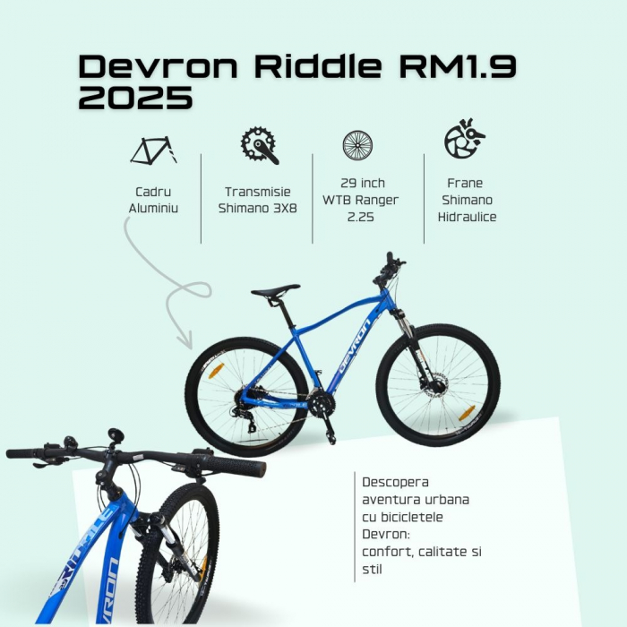 Bicicleta MTB-HT 29" DEVRON Riddle RM1.9, cadru aluminiu, manete secventiale, frane hidraulice, 24 viteze [8]