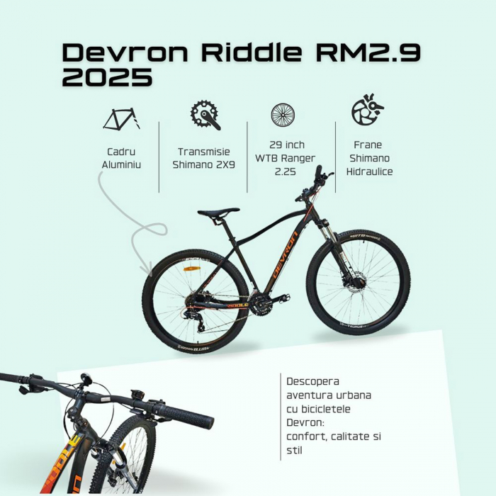 Bicicleta MTB-HT 29" DEVRON Riddle RM2.9, cadru aluminiu, manete secventiale, frane hidraulice, 18 viteze [8]