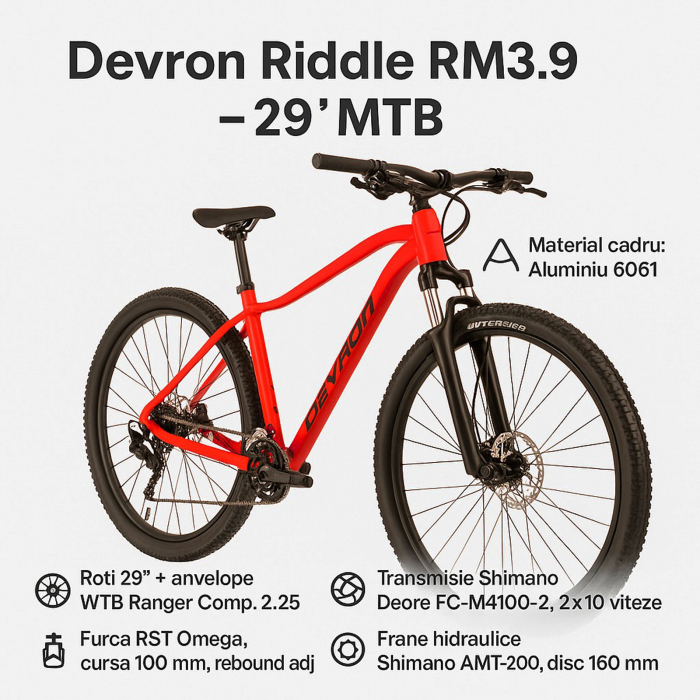 Bicicleta MTB-HT 29" DEVRON Riddle RM3.9 Limited Edition, cadru aluminiu 19.5", manete secventiale, frane hidraulice, 20 viteze, rosu [8]