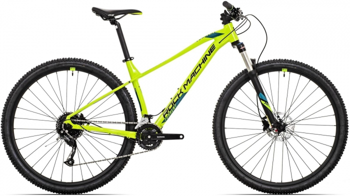 Bicicleta MTB-HT 29" ROCK MACHINE Torrent 20-29, cadru aluminiu 19", manete secventiale, frane hidraulice, 18 viteze, galben fluo/negru/albastru [1]
