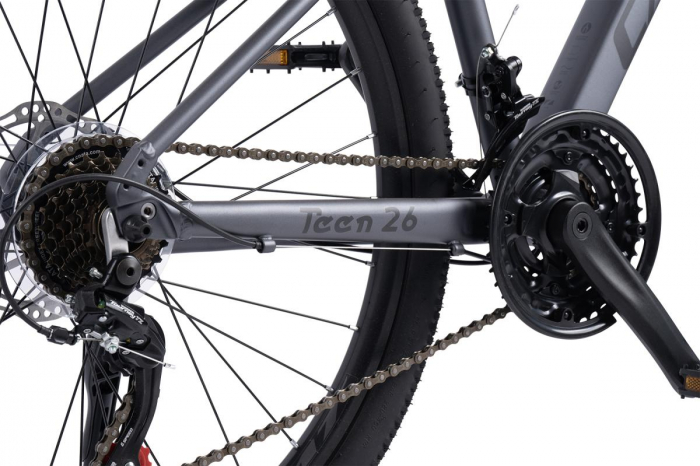 Bicicleta MTB-HT Carpat Pro Teen C26472A 26", Cadru Aluminiu, 21 Viteze, Echipare Shimano, Frane Disc Mecanice, Cabluri Integrate, Gri/Negru [6]