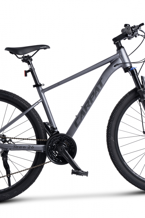 Bicicleta MTB-HT Carpat Pro Teen C26472A 26", Cadru Aluminiu, 21 Viteze, Echipare Shimano, Frane Disc Mecanice, Cabluri Integrate, Gri/Negru [5]