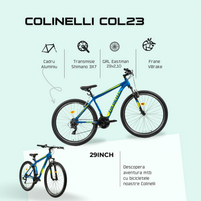 Bicicleta MTB-HT COLINELLI 2923, cadru aluminiu, manete secventiale, frane V-Brake, 21 viteze [11]