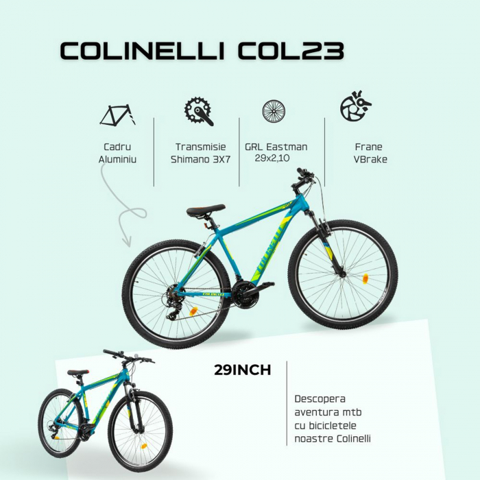Bicicleta MTB-HT COLINELLI 2923, cadru aluminiu, manete secventiale, frane V-Brake, 21 viteze [11]