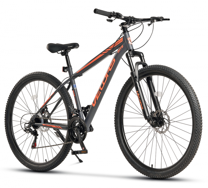﻿﻿Bicicleta MTB-HT 29" VELORS Challenge 2.9, cadru otel 18", manete secventiale, frane disc, 21 viteze, gri/portocaliu [1]