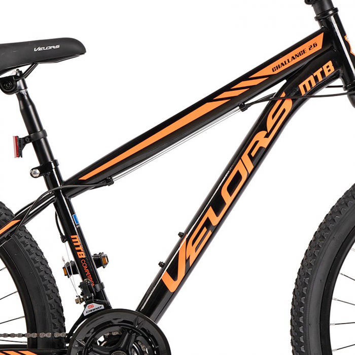 Bicicleta MTB-HT 26" VELORS Challenge 2.6, cadru otel 17", manete secventiale, frane disc, 21 viteze, negru/portocaliu [11]