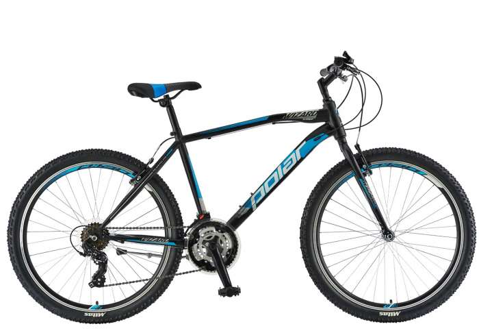 Bicicleta MTB-HT 26" POLAR Wizard 3.0, cadru otel 19.5", manete index, frane V-Brake, 18 viteze, negru/albastru [1]