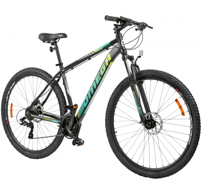 Bicicleta MTB-HT 27.5" OMEGA Thomas, cadru aluminiu 19.5", manete secventiale, frane disc, 21 viteze, negru/verde [2]