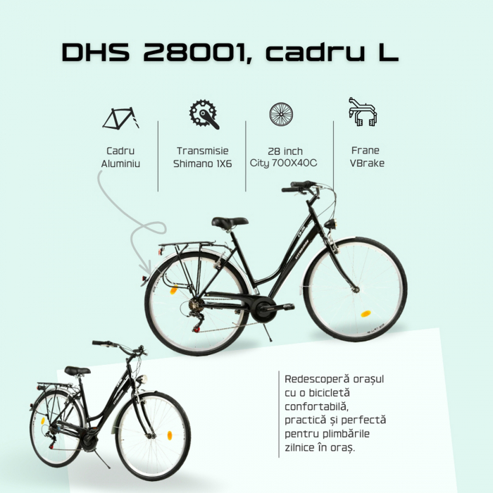 Bicicleta oras 28" DHS Citadinne 28001, cadru aluminiu 19.5", frane V-Brake, 6 viteze [9]