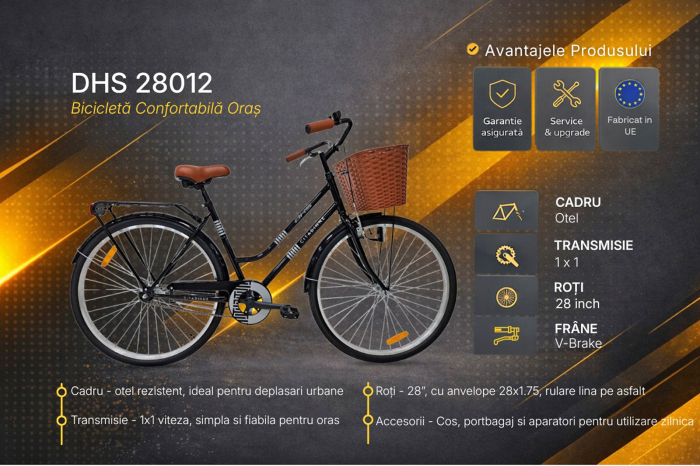 Bicicleta oras 28" DHS Citadinne 2812, cadru otel 20", frane V-Brake/torpedo, single speed [8]