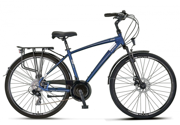 Bicicleta oras 28" UMIT Ventura Man 2D, cadru aluminiu 18", frane disc, manete secventiale, 21 viteze, albastru/argintiu [1]