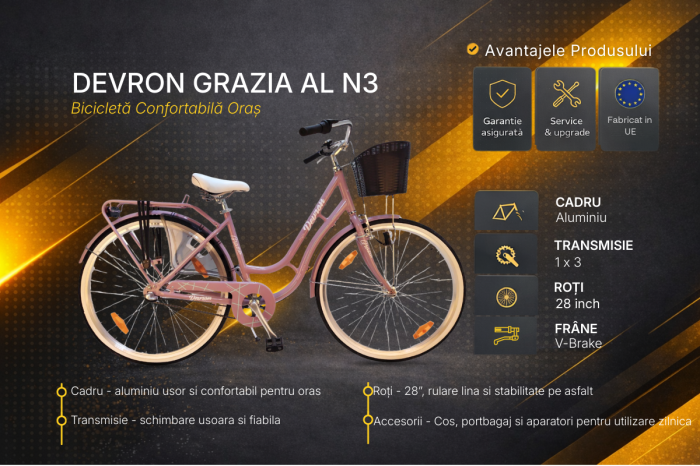 Bicicleta Oras Devron Grazia AL N3 - 28 inch, L, Roz [5]