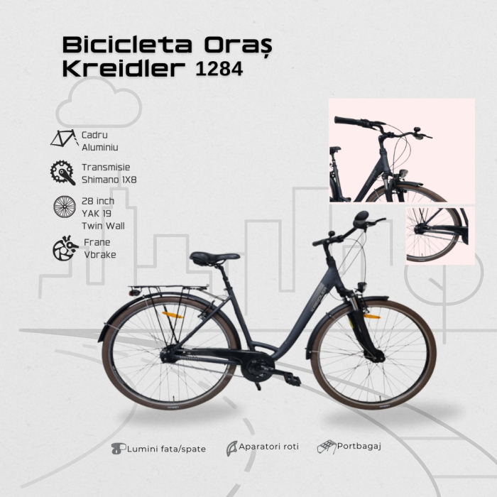 Bicicleta oras 28" KREIDLER Raise R1284, cadru aluminiu 19.5", manete revoshift, frane V-Brake, 9 viteze, negru [3]
