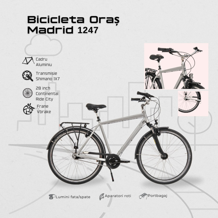 Bicicleta oras 28" KREIDLER Madrid Man, cadru aluminiu 21.5", manete revoshift, frane hidraulice, 7 viteze, gri [12]