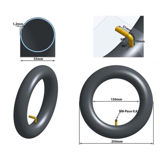 Camera roata trotineta 10"x2.125 FIVESTARS eWheel, valva AV curbata 90 grade (50-156) [3]