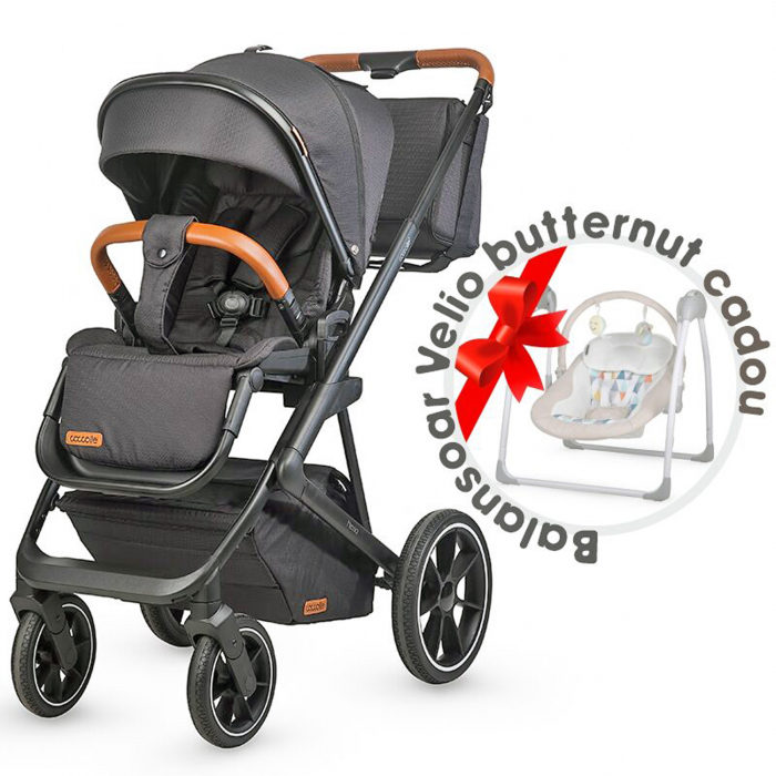 Carucior modular 2in1 COCCOLLE Nessia Diamond black + Balansoar bebelusi COCCOLLE Velio Butternut [1]