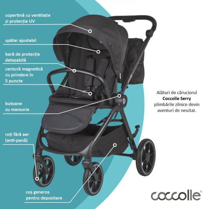 Carucior modular 2in1 Coccolle Serry Jet black+ Scoica auto iSize Coccolle Knox Greystone [13]