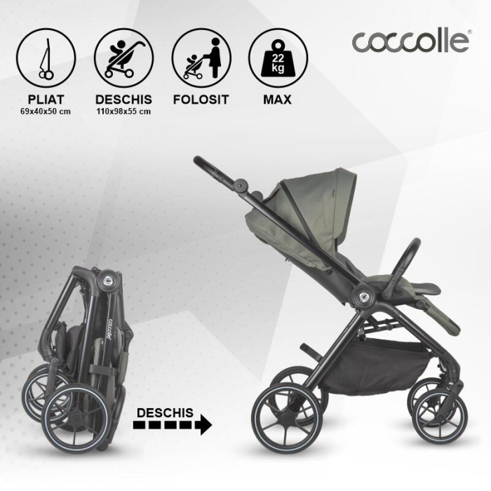 Carucior modular 4in1 Coccolle Serry Moss green cu Scoica auto iSize Coccolle Knox Black si Baza isofix iSize Coccolle Knox [17]
