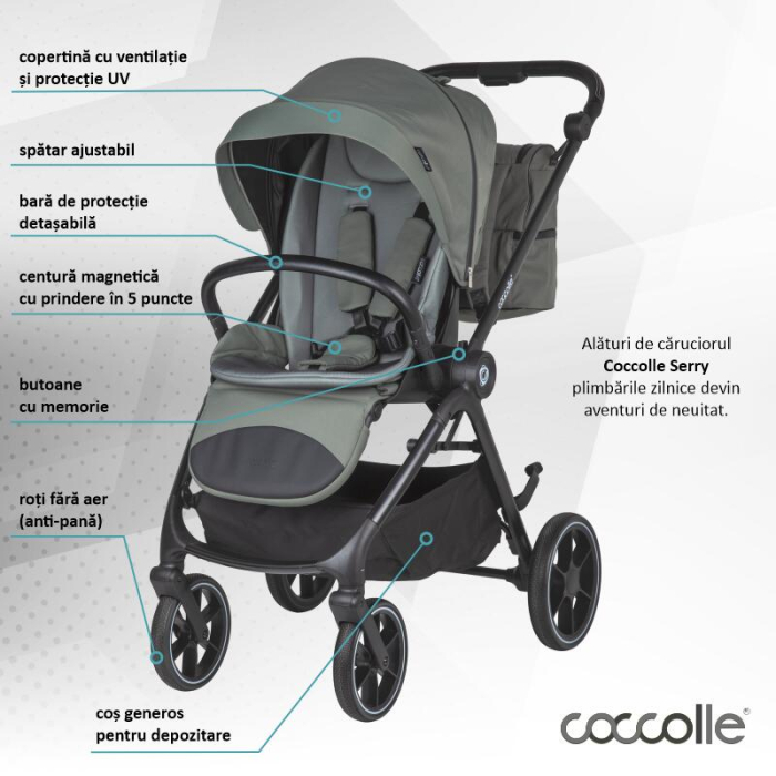 Carucior modular 4in1 Coccolle Serry Moss green cu Scoica auto iSize Coccolle Knox Black si Baza isofix iSize Coccolle Knox [3]