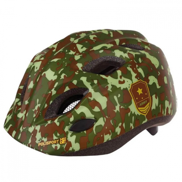 Casca ciclism copii cu led POLISPORT Army, verde, marime M (52-56 cm) [1]