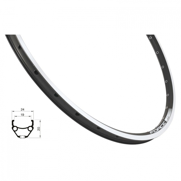 Janta 28" FORCE Classic, aluminiu dubla 32H (559x19?, profil frane V-Brake, negru [1]