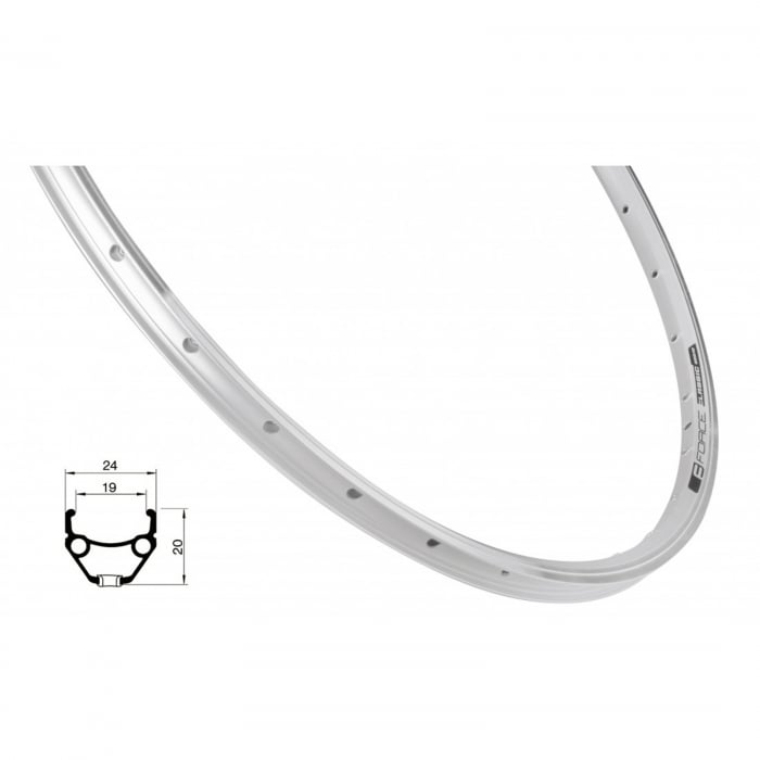 Janta 28" FORCE Classic, aluminiu dubla 36H (622x19), profil frane V-Brake, argintie [1]